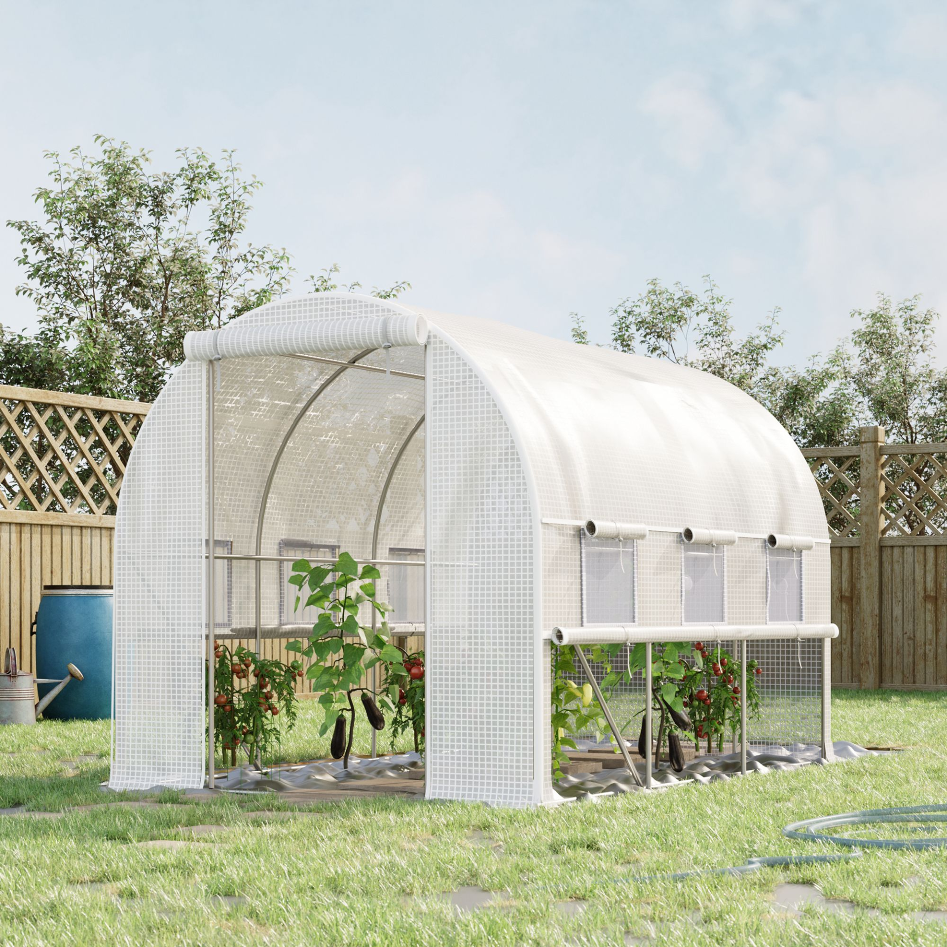 Outsunny 3 x 2 x 2m Walk-in Tunnel Greenhouse Polytunnel Tent with PE Cover Zi
