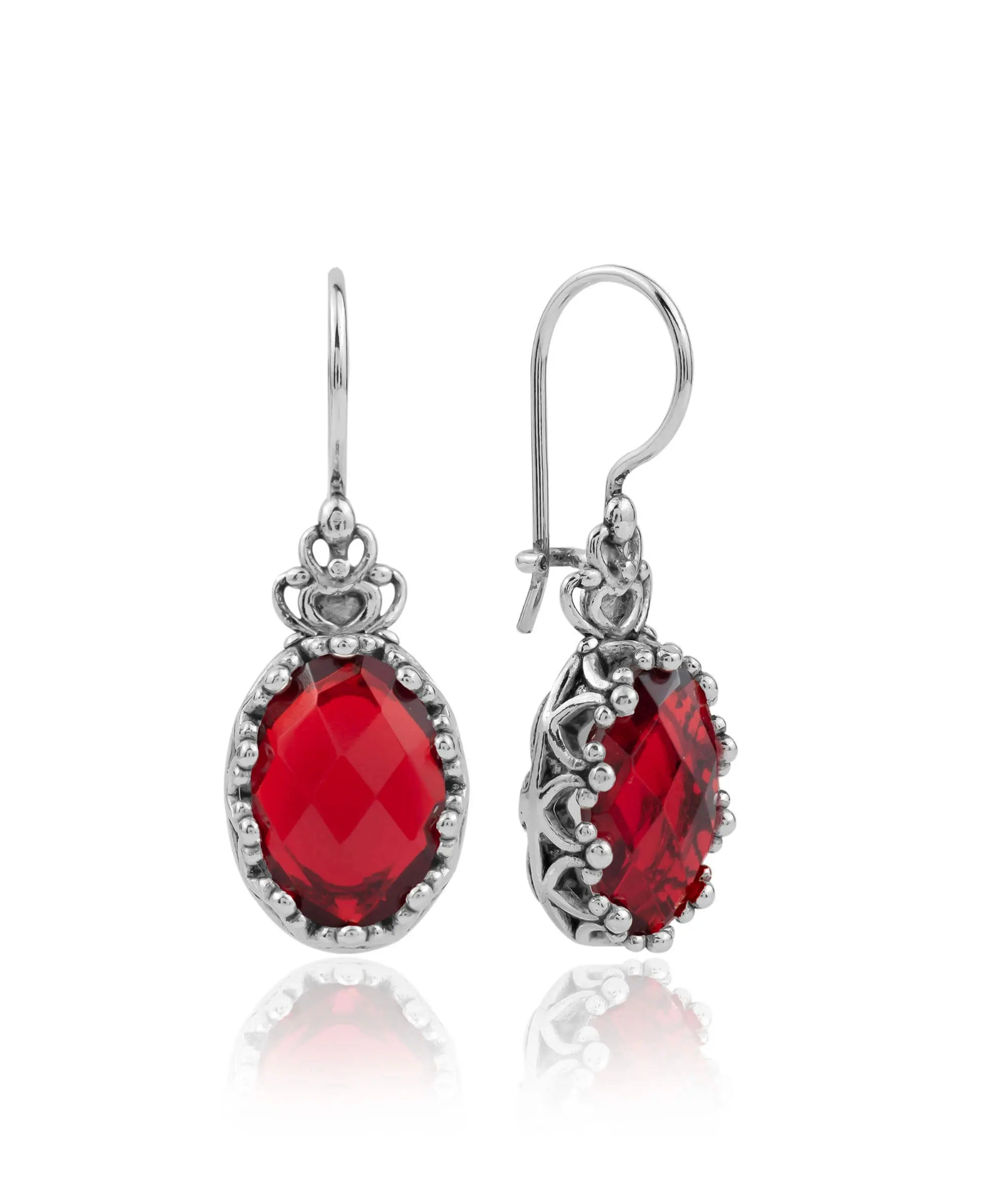 Stoned Filigree Drop Earrings - Red Stoned Filigree Drop Earrings - Red