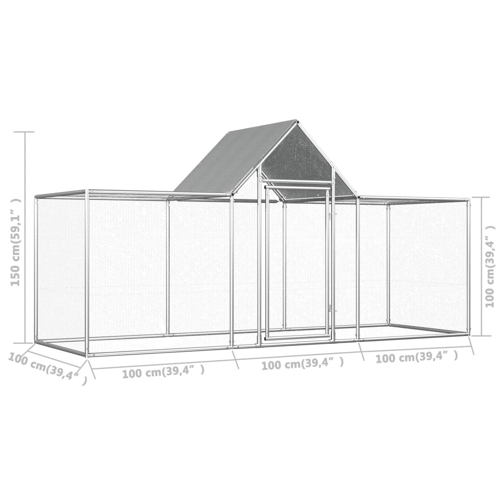 Chicken Cage, pen, run, 3 x 1 x 1.5 m (W x D x H), gate, Galvanised Steel - Picture 6 of 6