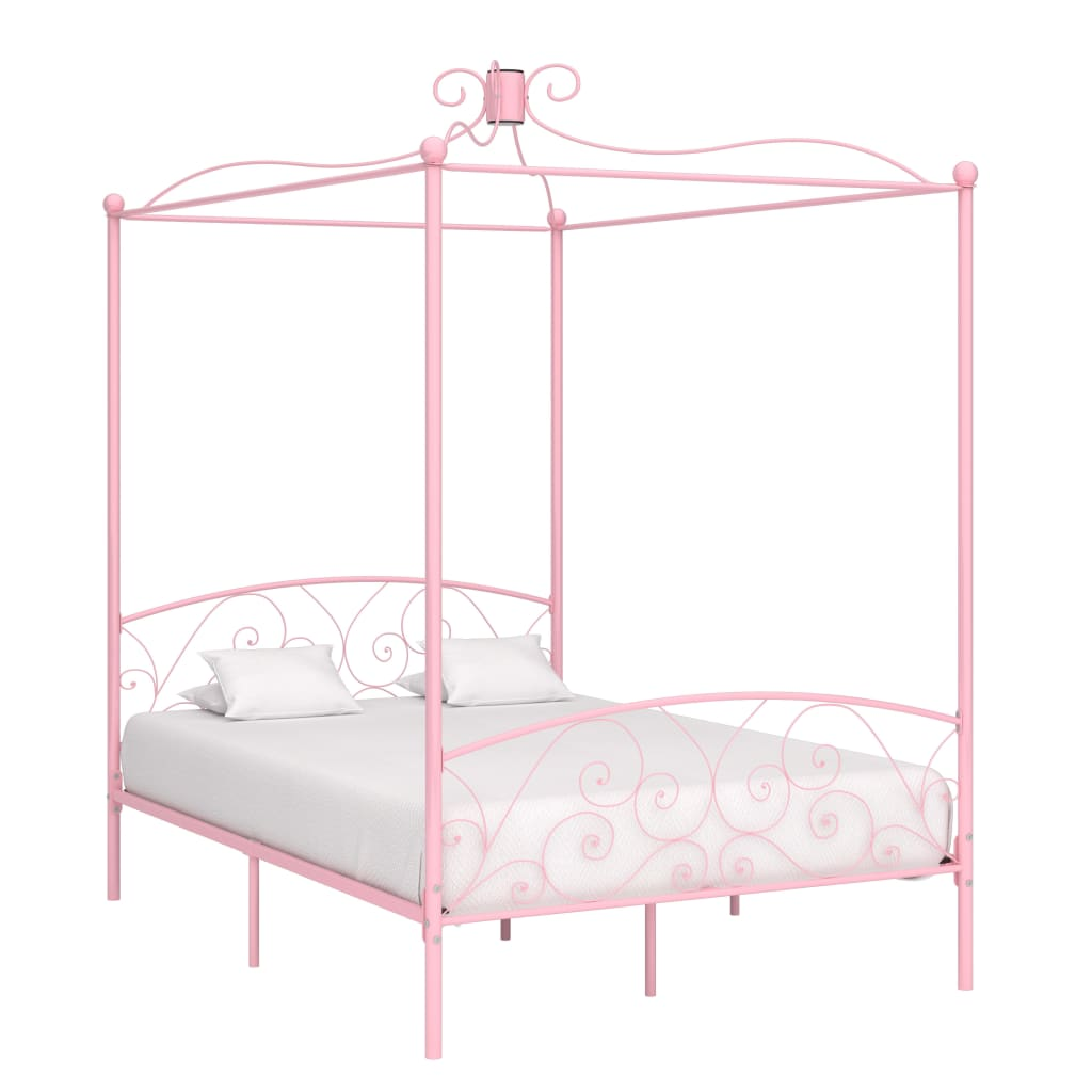 Princess Canopy Bed Frame Pink Metal 140x200 cm