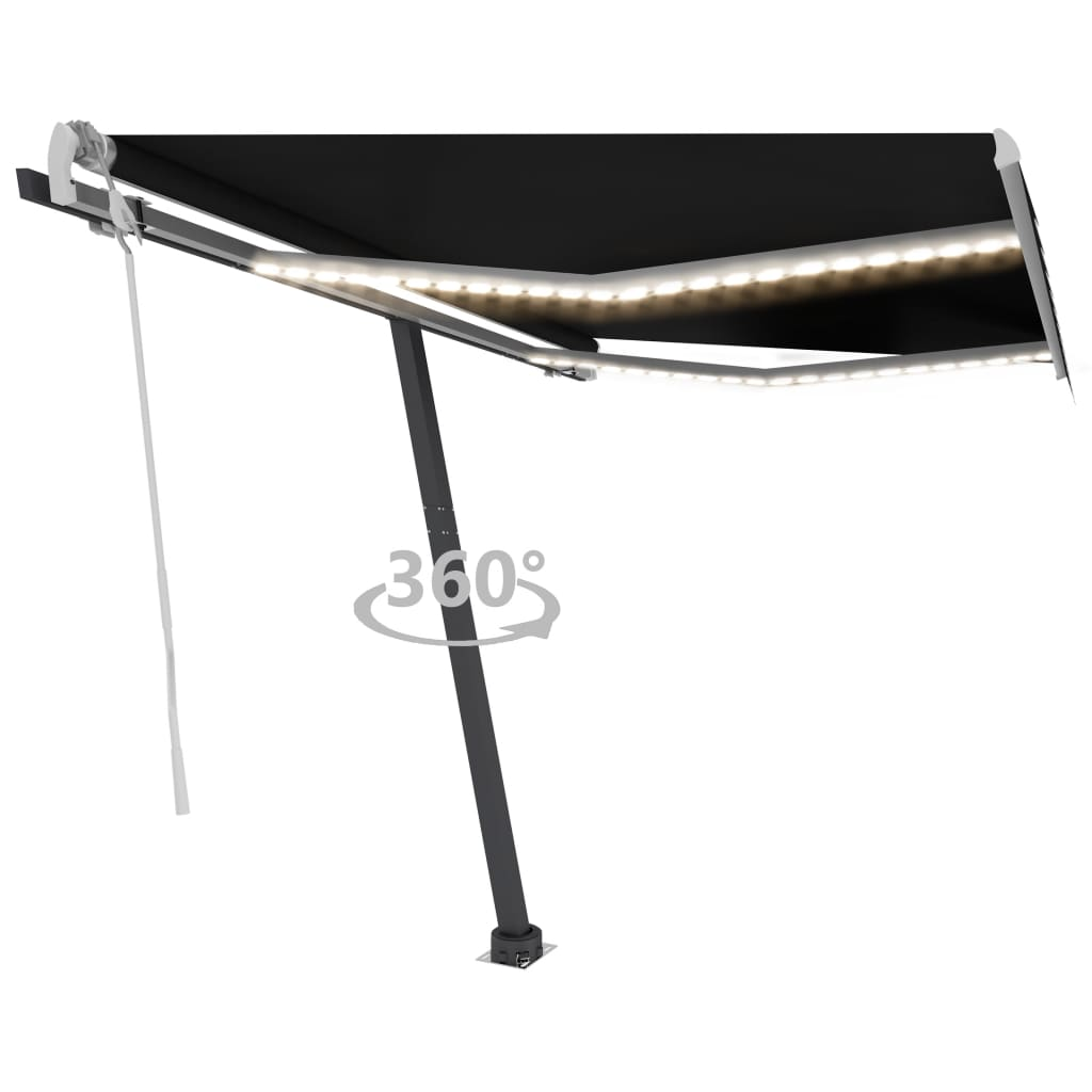 vidaXL Manual Retractable Awning with LED 350x250 cm Anthracite