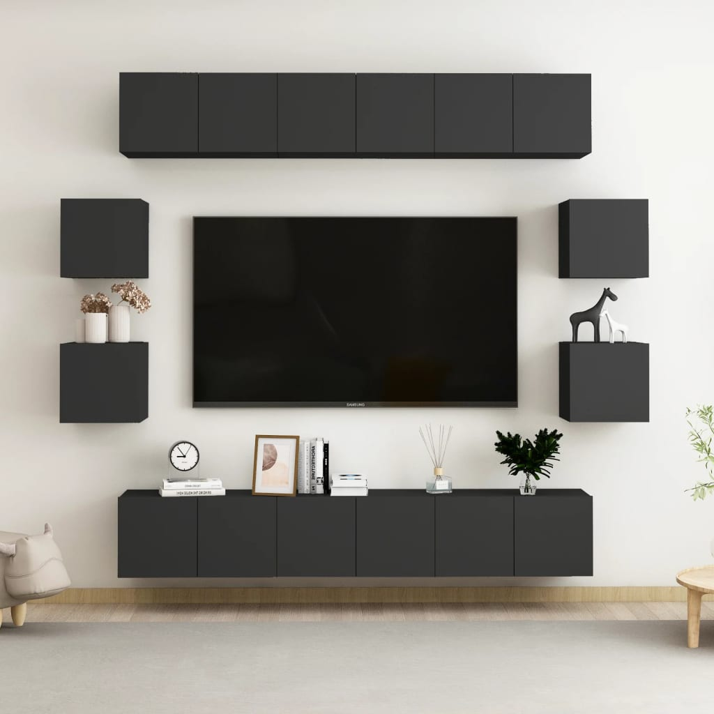 vidaXL 10 Piece TV Cabinet Set Black Engineered Wood