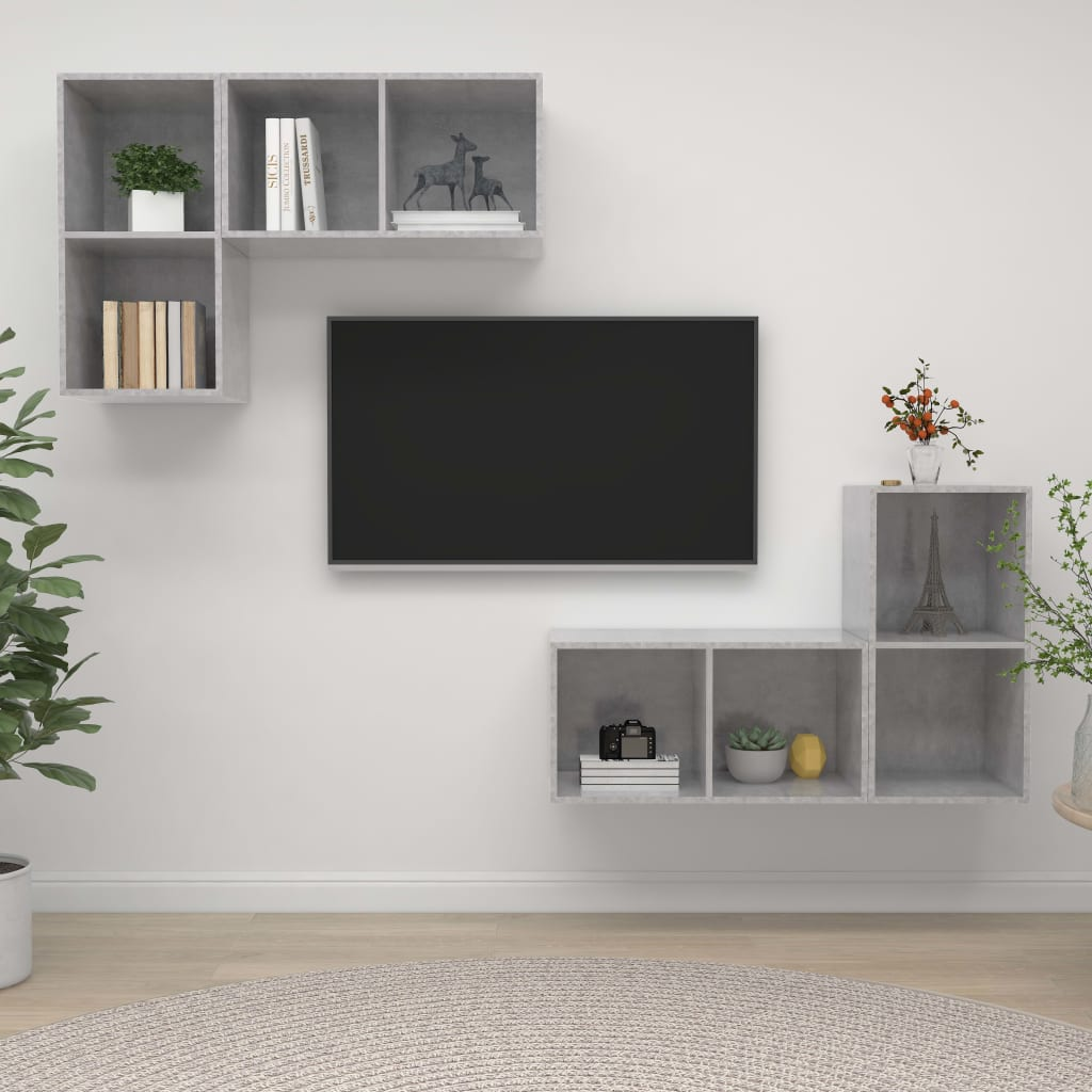 vidaXL Wall-mounted TV Cabinets 4 pcs Concrete Grey Engineered Wood