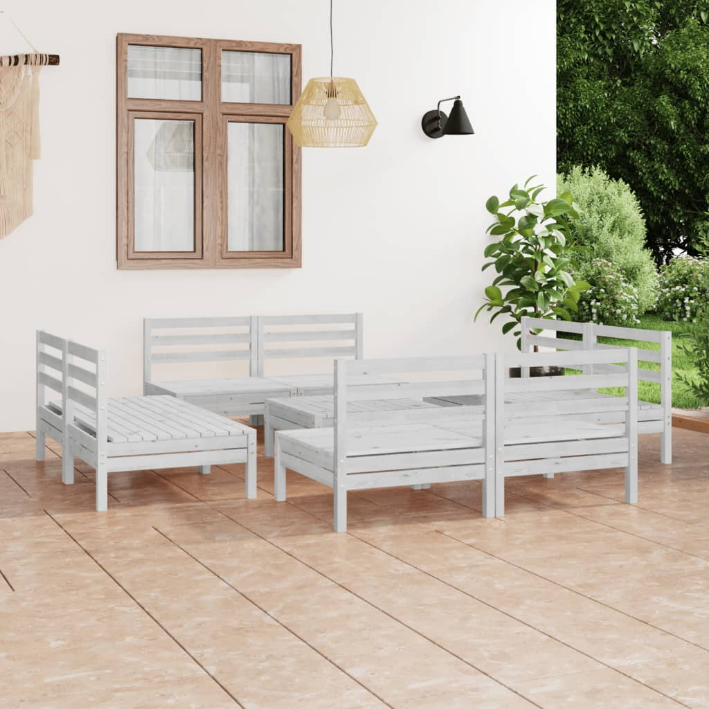 vidaXL 9 Piece Garden Lounge Set White Solid Pinewood