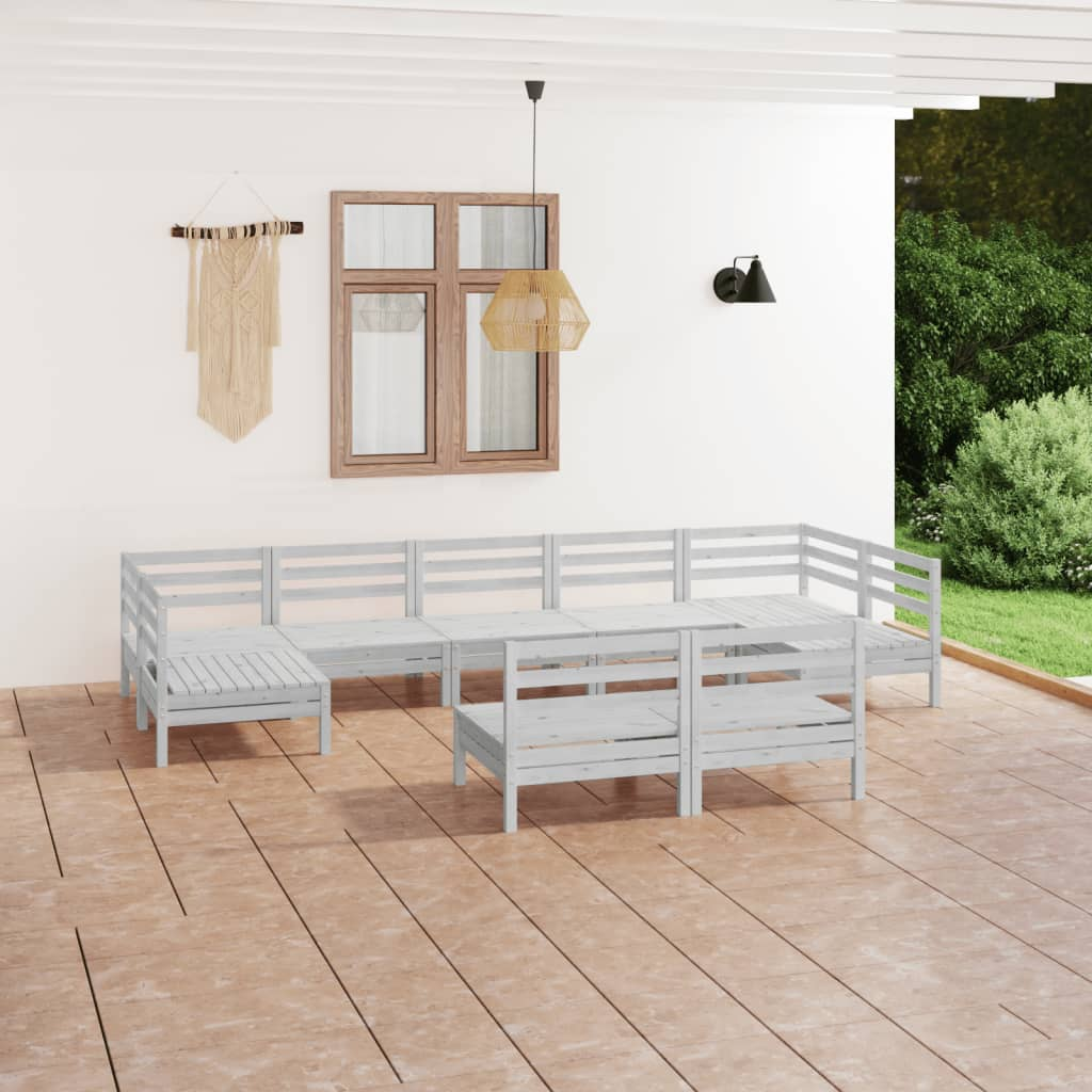 vidaXL 9 Piece Garden Lounge Set White Solid Wood Pine
