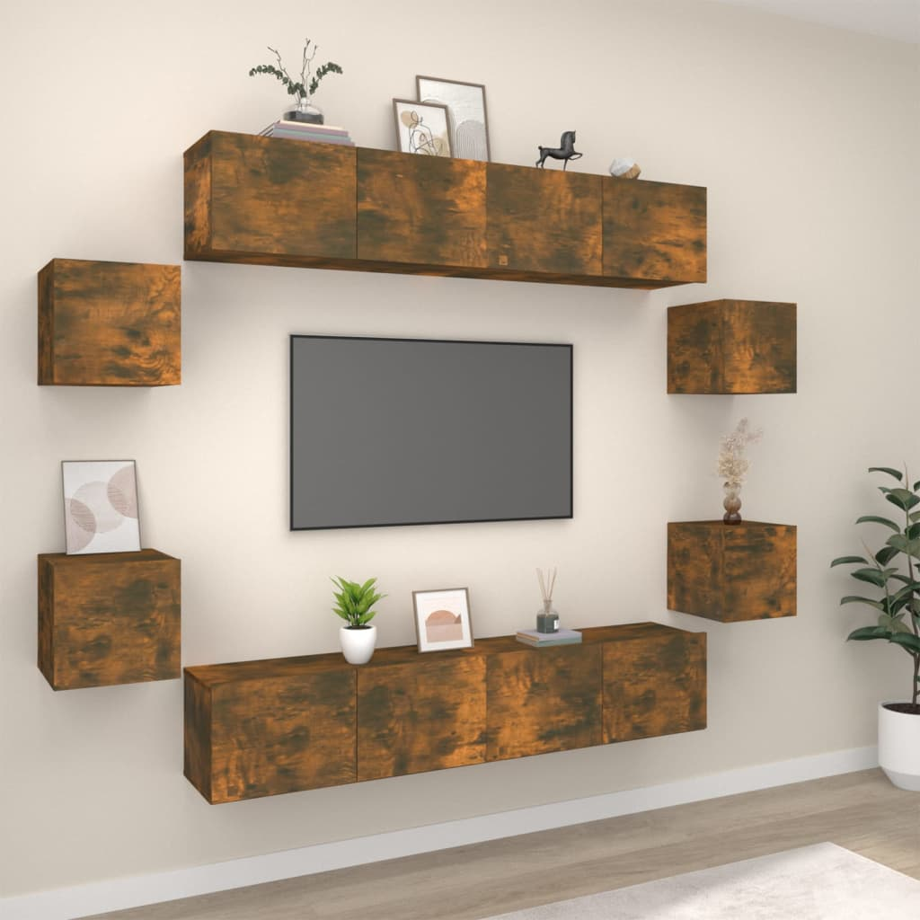 vidaXL 8 Piece TV Cabinet Set Smoked Oak Engineered Wood