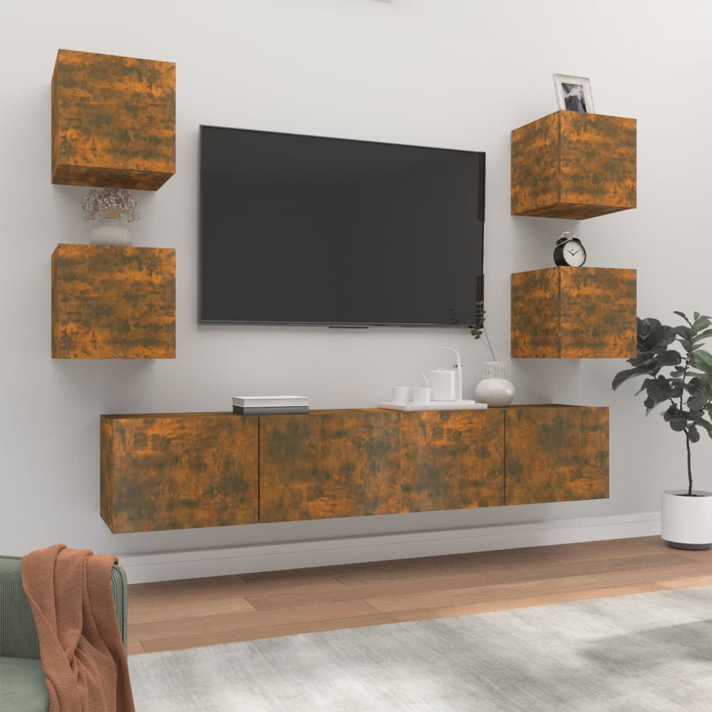 vidaXL 6 Piece TV Cabinet Set Smoked Oak Engineered Wood