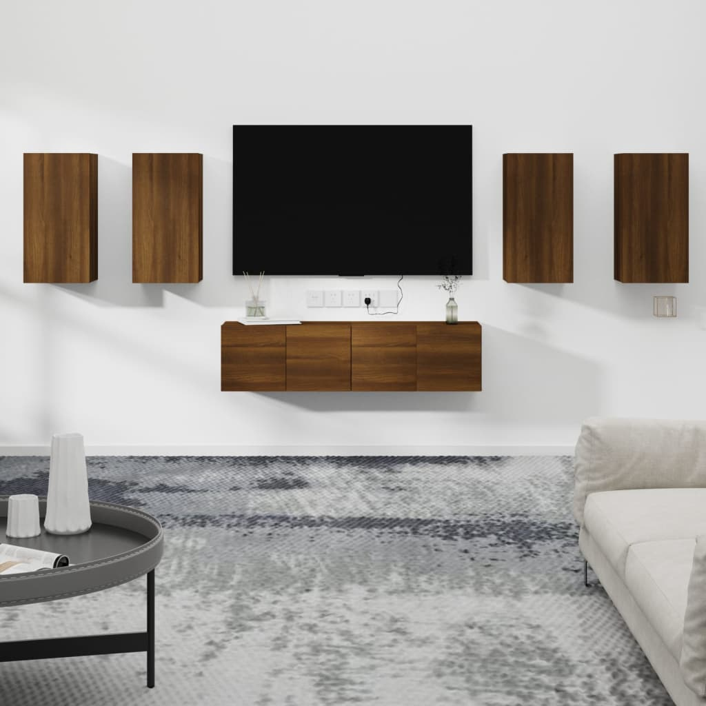 vidaXL 6 Piece TV Cabinet Set Brown Oak Engineered Wood
