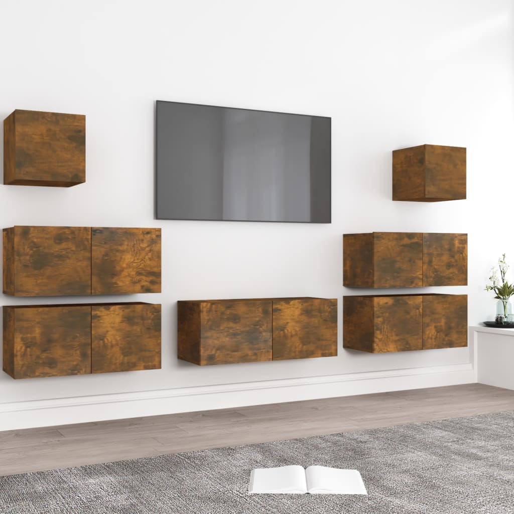 vidaXL 7 Piece TV Cabinet Set Smoked Oak Engineered Wood