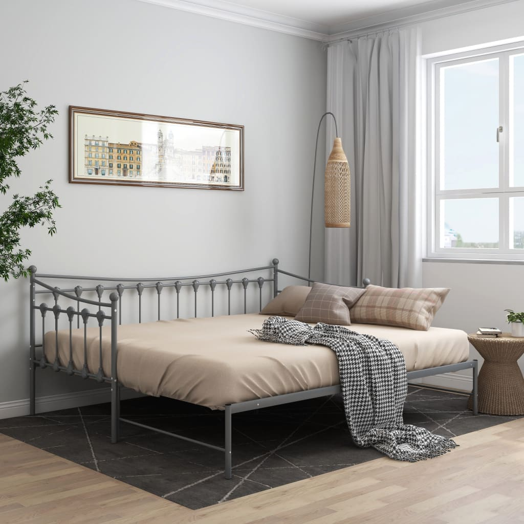 VersatileDay Bed Pull-out Sofa Bed Frame Grey Metal 90x200 cm