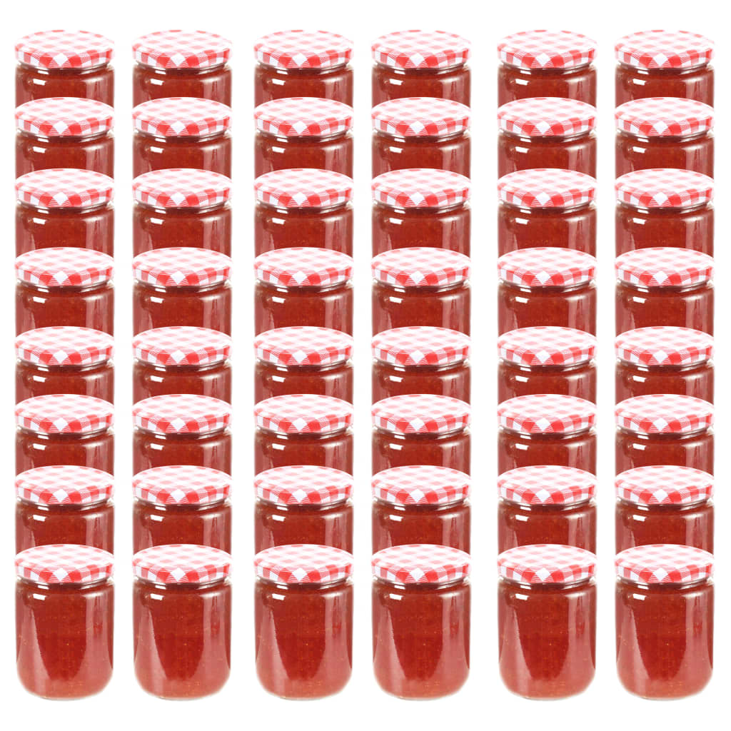 Glass Jam Jars with White and Red Lid - 48 pcs 230 ml