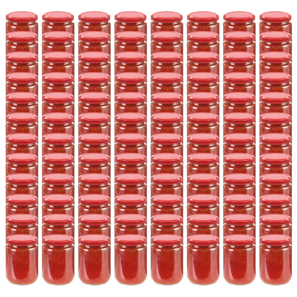 Glass Jam Jars with Red Lid 96 pcs 230 ml6.5 x 9 cm (Diameter x H)
