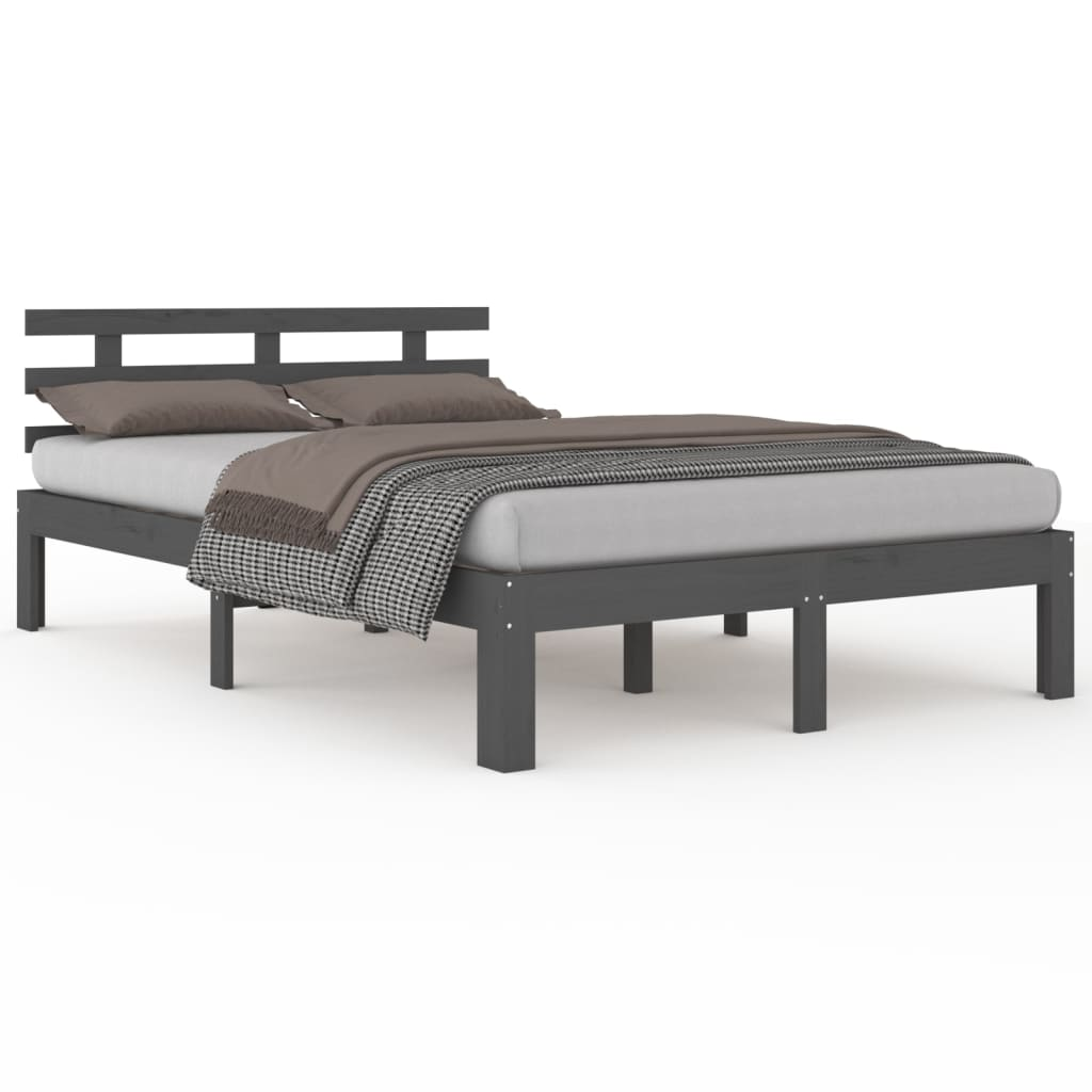 VIDAXL BED FRAME Grey Solid Wood 135x190 cm Double - Sturdy & Stylish £ ...