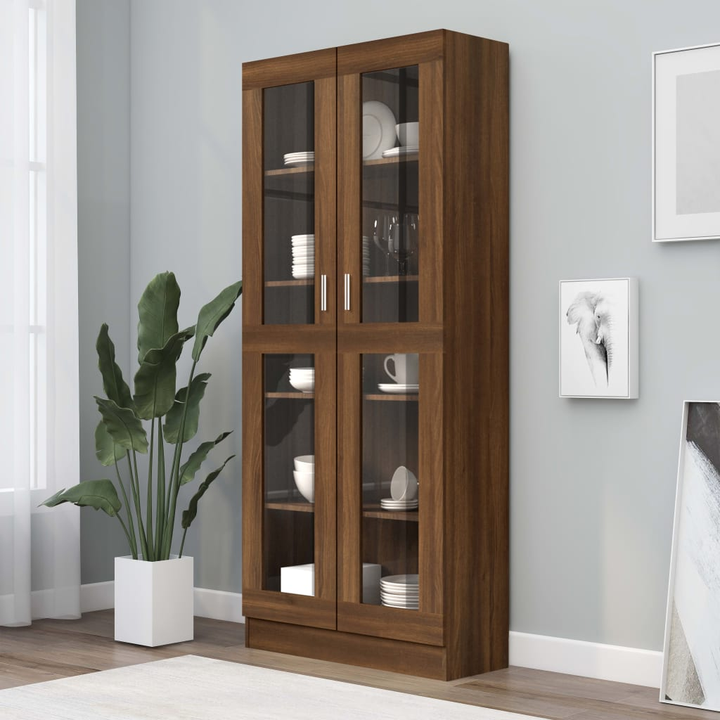 vidaXL Vitrine Cabinet Brown Oak 82.5x30.5x185.5 cm Engineered Wood