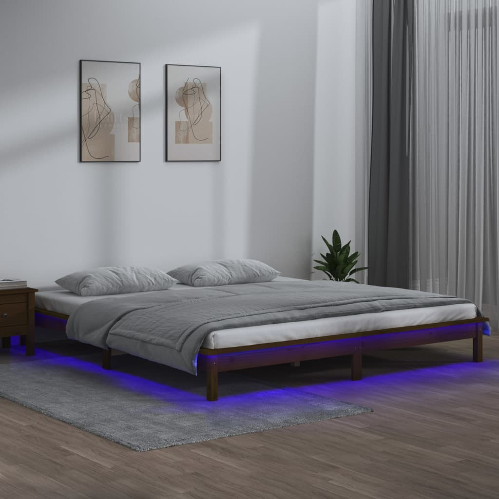 vidaXL LED Bed Frame Honey Brown 160x200 cm Solid Wood