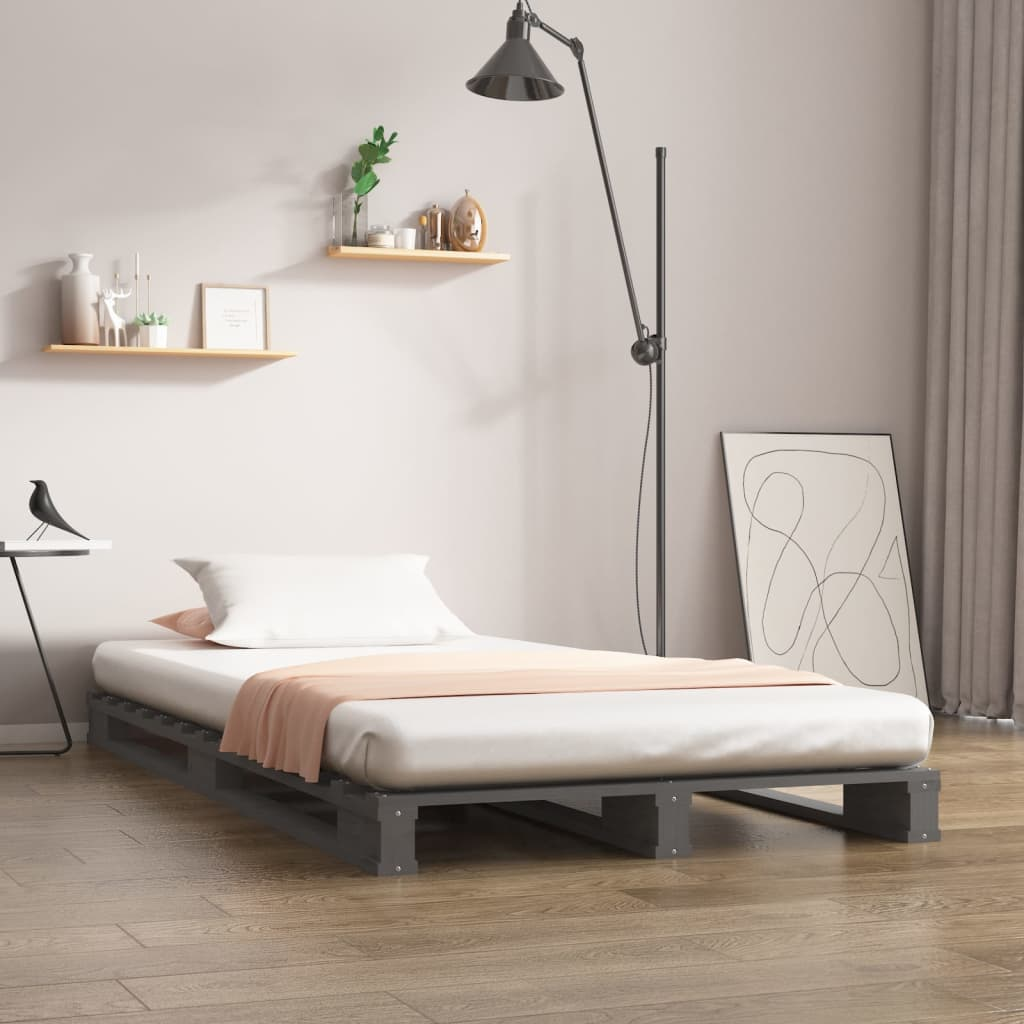 vidaXL Pallet Bed Grey 100x200 cm Solid Wood Pine