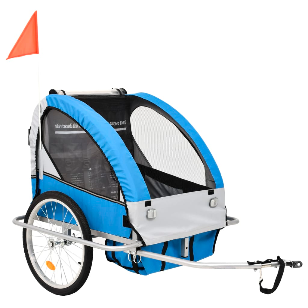 vidaXL 2-in-1 Bike Trailer & Stroller Blue and Grey