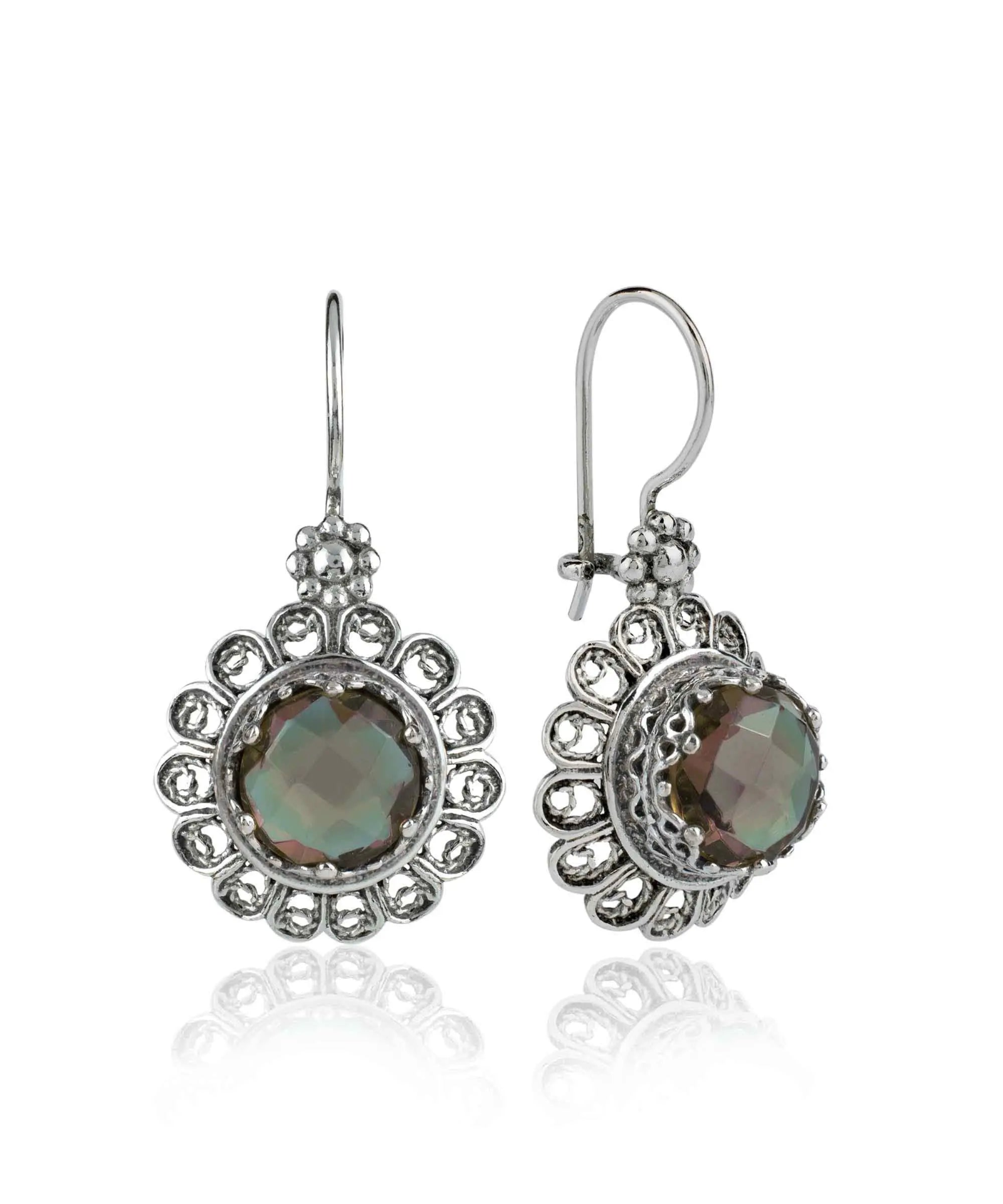 Elegant Filigree Flower Alexandrite Gemstone Silver Drop Earrings for Women