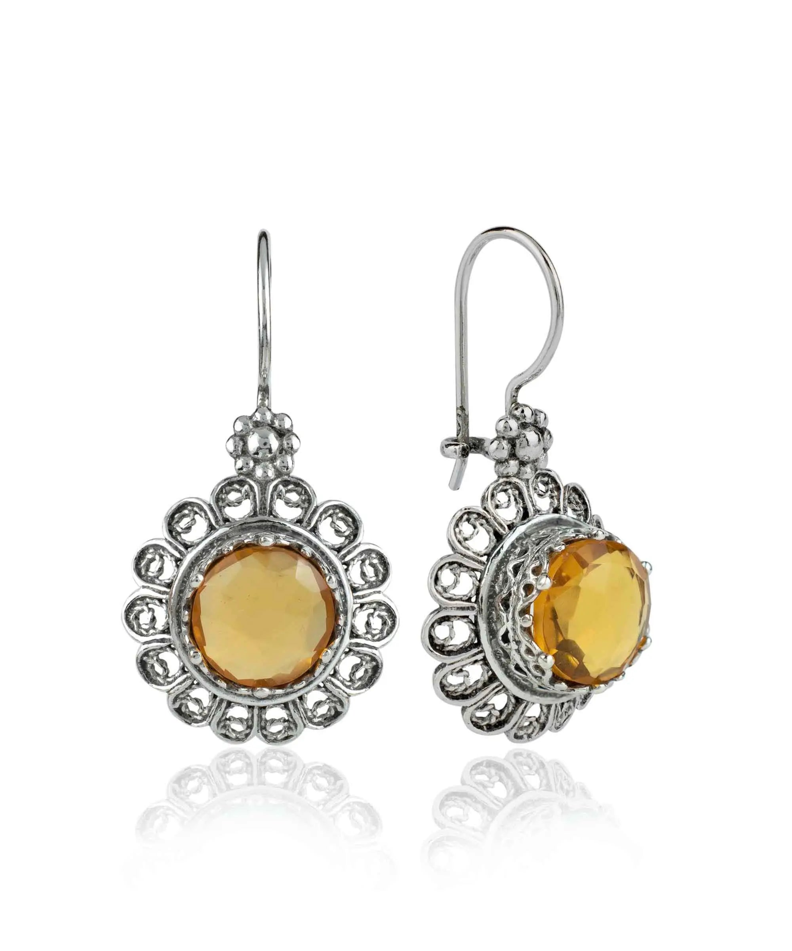 Filigree Art Flower Design Citrine Gemstone Silver Drop Earrings for Women, Elegant and Stylish Jewelry