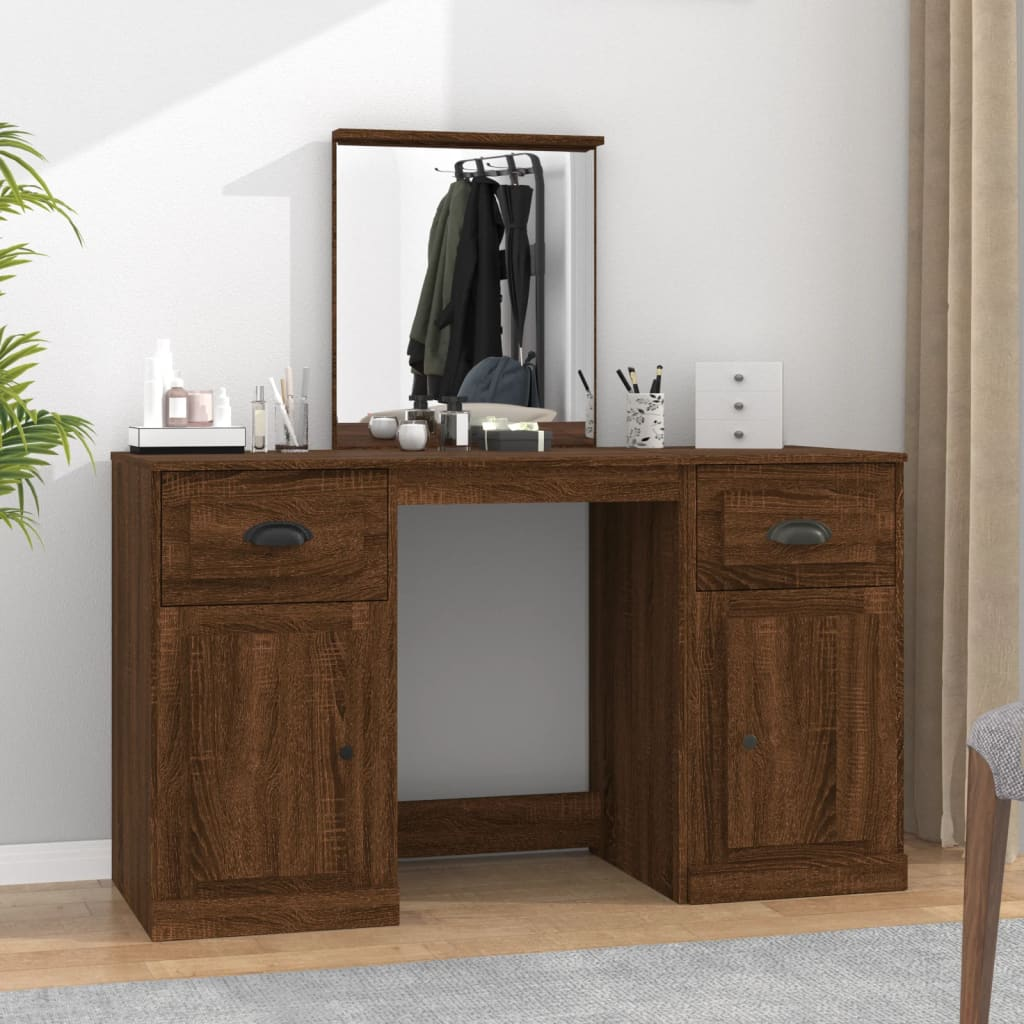 vidaXL Dressing Table with Mirror Brown Oak 130x50x132.5 cm