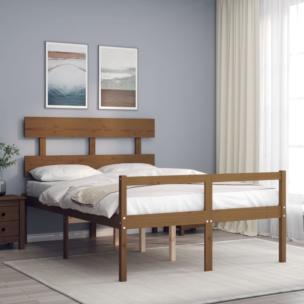 vidaXL Bed Frame with Headboard Honey Brown Double Solid Wood
