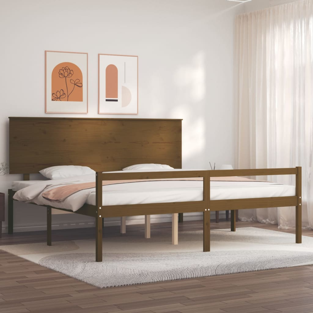 vidaXL Bed Frame with Headboard Honey Brown 200x200 cm Solid Wood