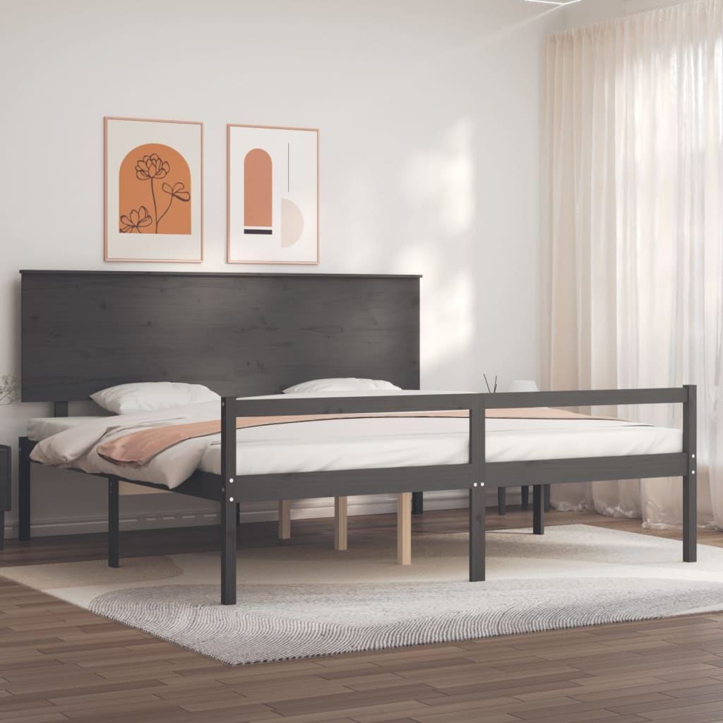 vidaXL Bed Frame with Headboard Grey 200x200 cm Solid Wood