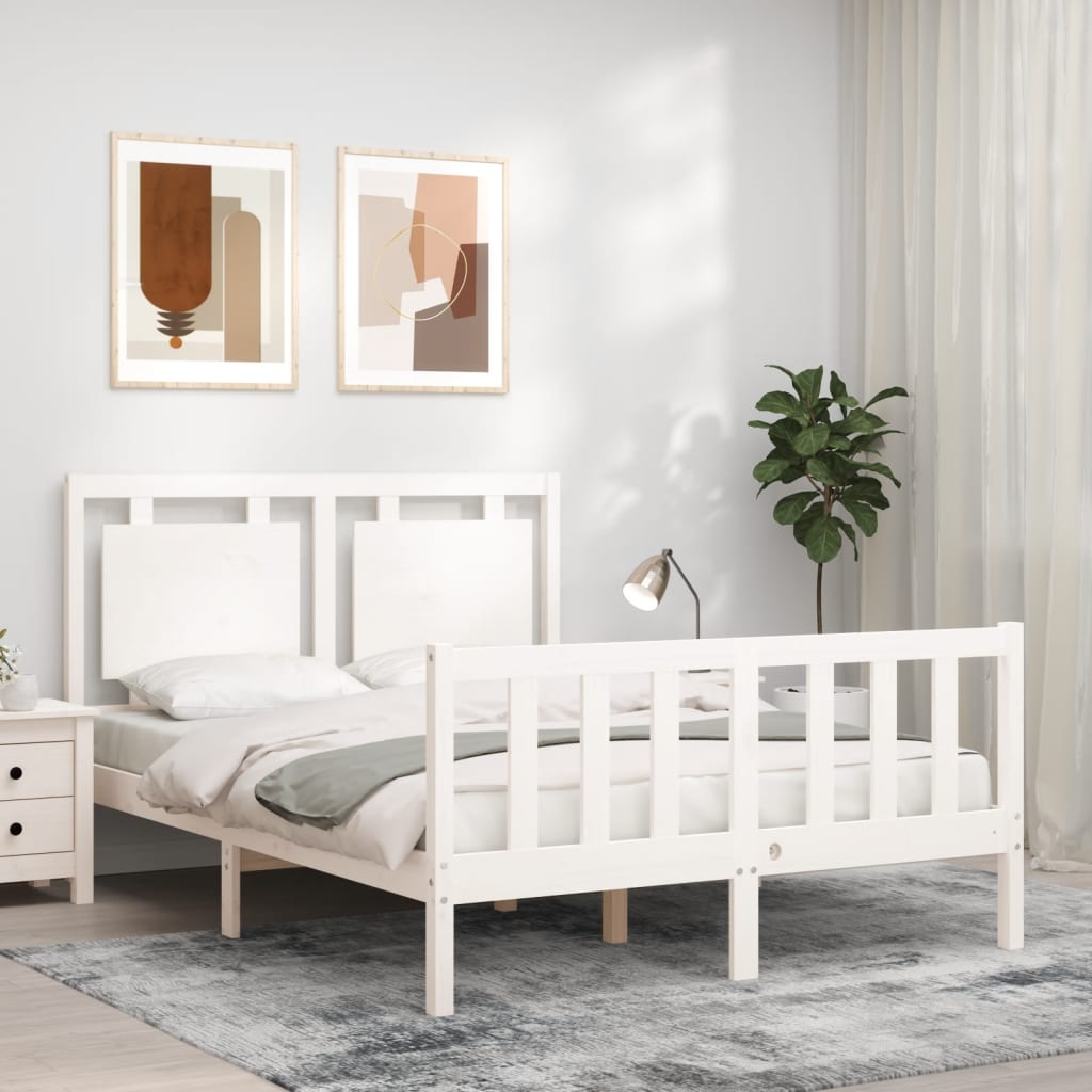 vidaXL Bed Frame with Headboard White 140x190 cm Solid Wood