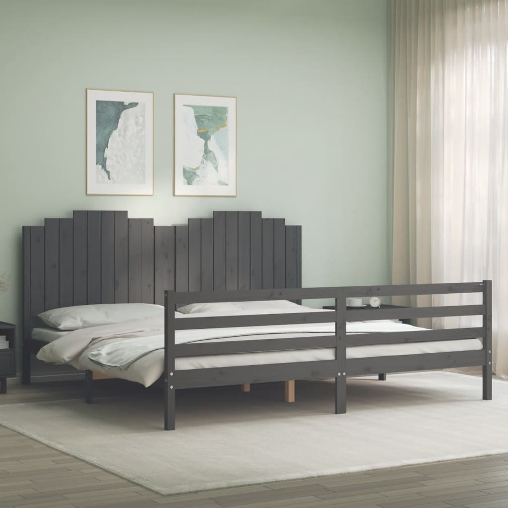 vidaXL Bed Frame with Headboard Grey 200x200 cm Solid Wood