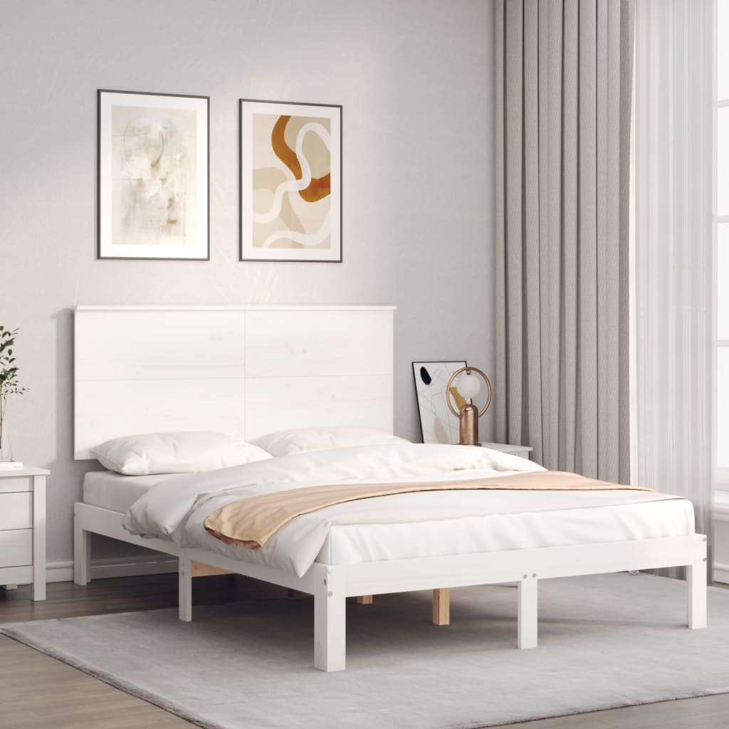 vidaXL Bed Frame with Headboard White 140x200 cm Solid Wood