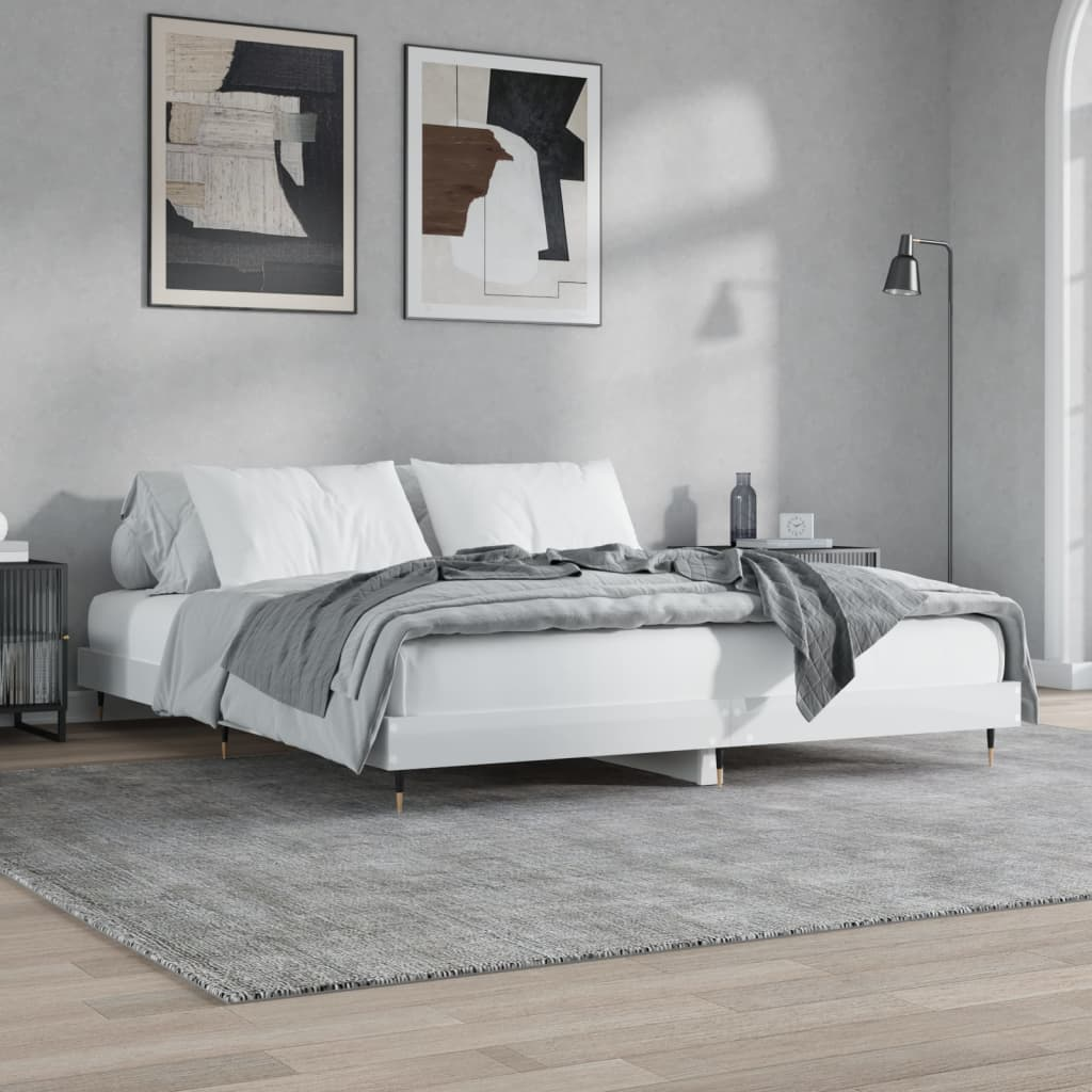 vidaXL Bed Frame High Gloss White 180x200 cm Super King Engineered Wood