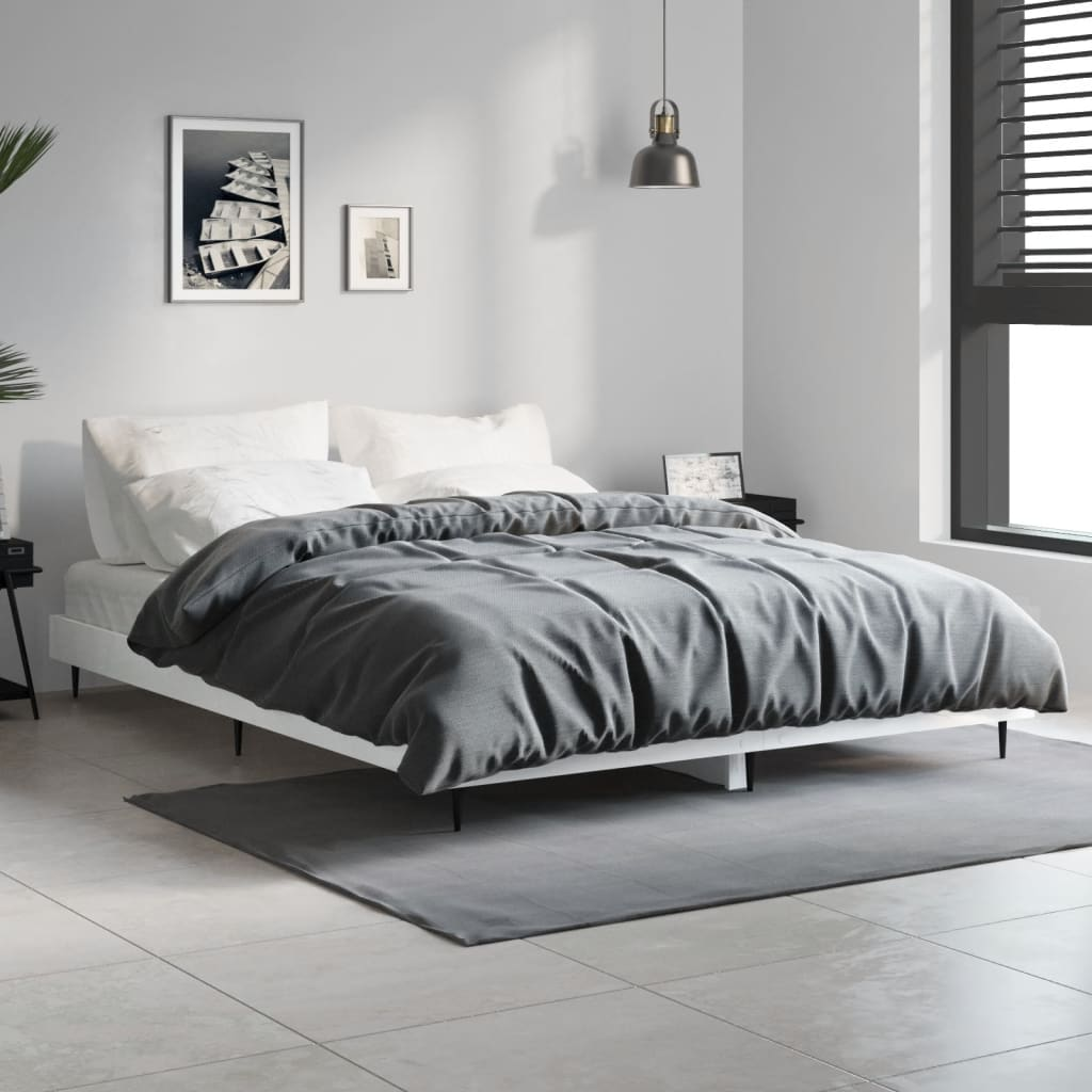 vidaXL Bed Frame High Gloss White 135x190 cm Double Engineered Wood