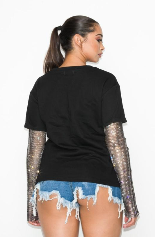 Elena- Sequin Sleeve T-Shirt - Picture 2 of 6