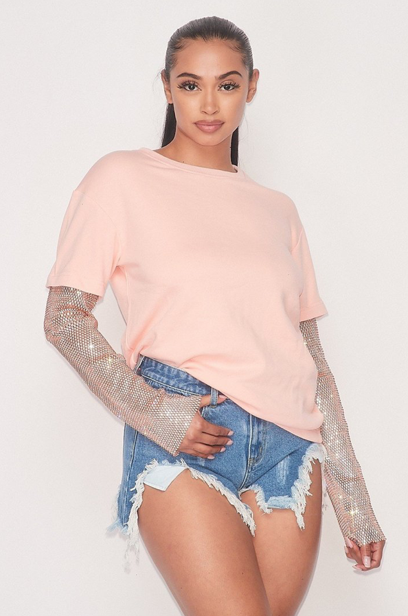 Elena- Sequin Sleeve T-Shirt - Picture 3 of 6