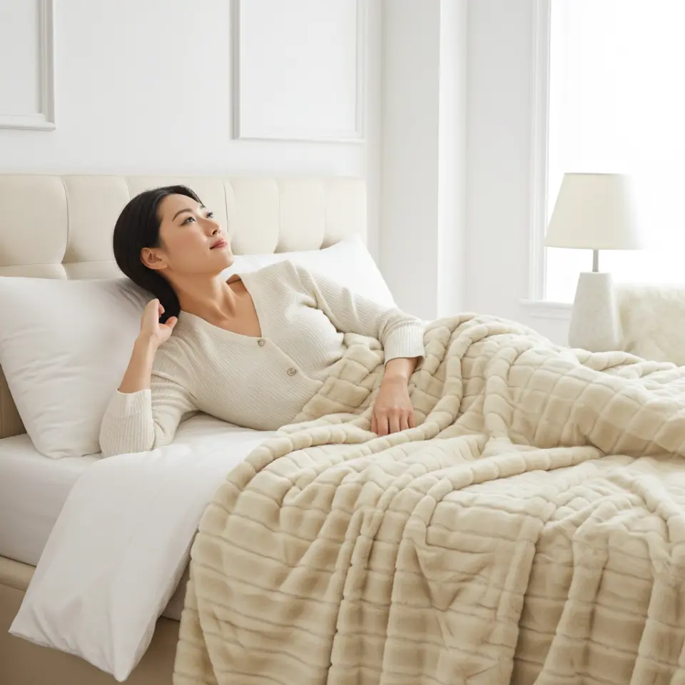 Plush Ivory Ribbed Mink Faux Fur Throw thumbnail 4
