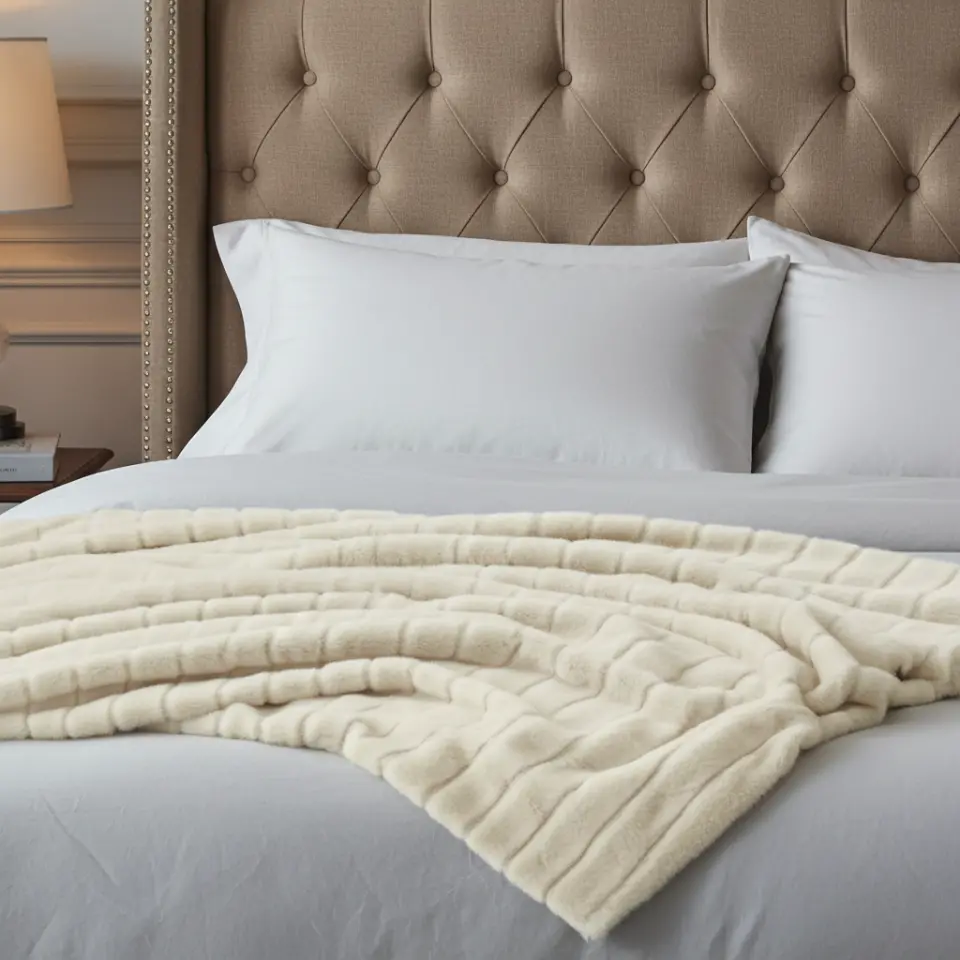 Plush Ivory Ribbed Mink Faux Fur Throw thumbnail 5