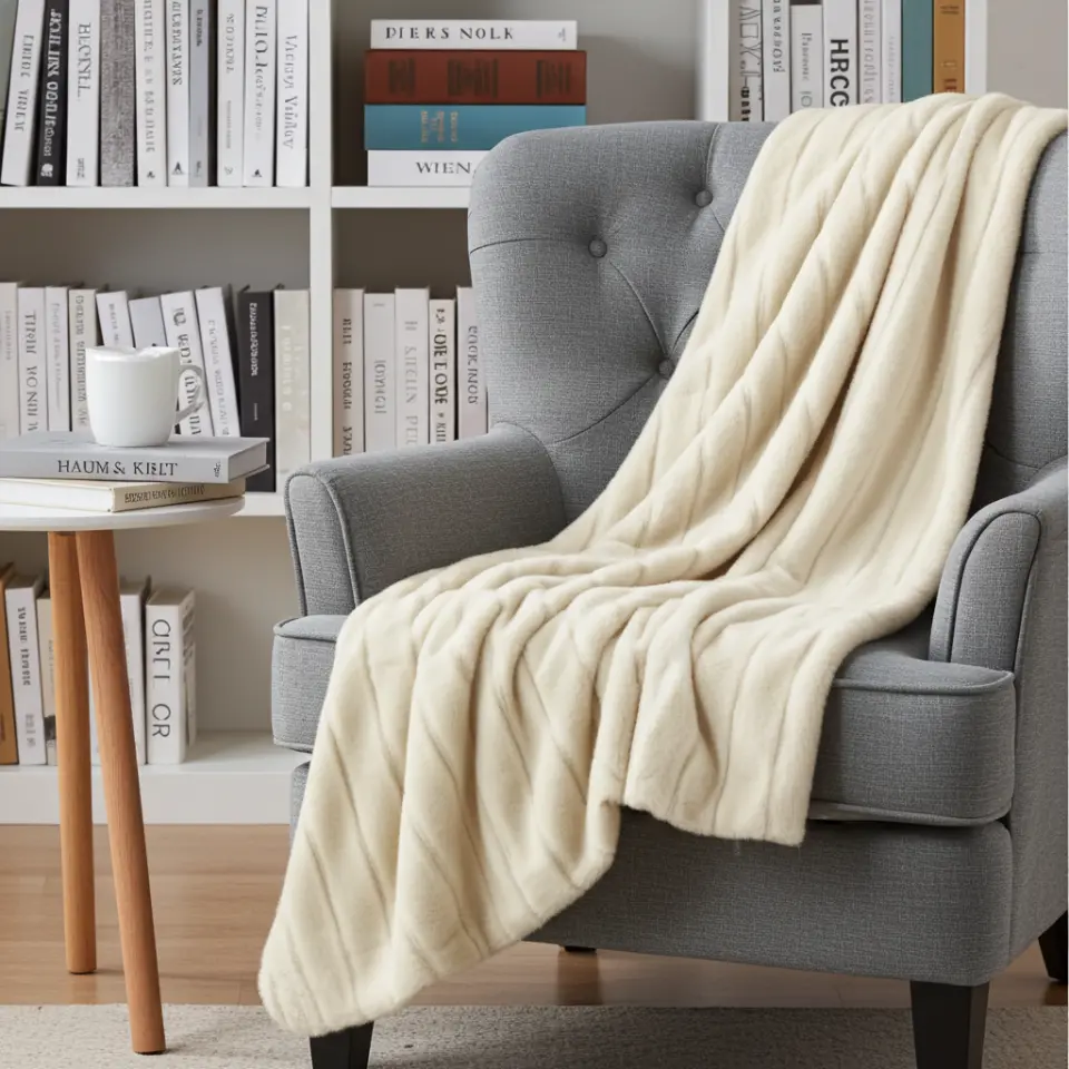 Plush Ivory Ribbed Mink Faux Fur Throw thumbnail 11