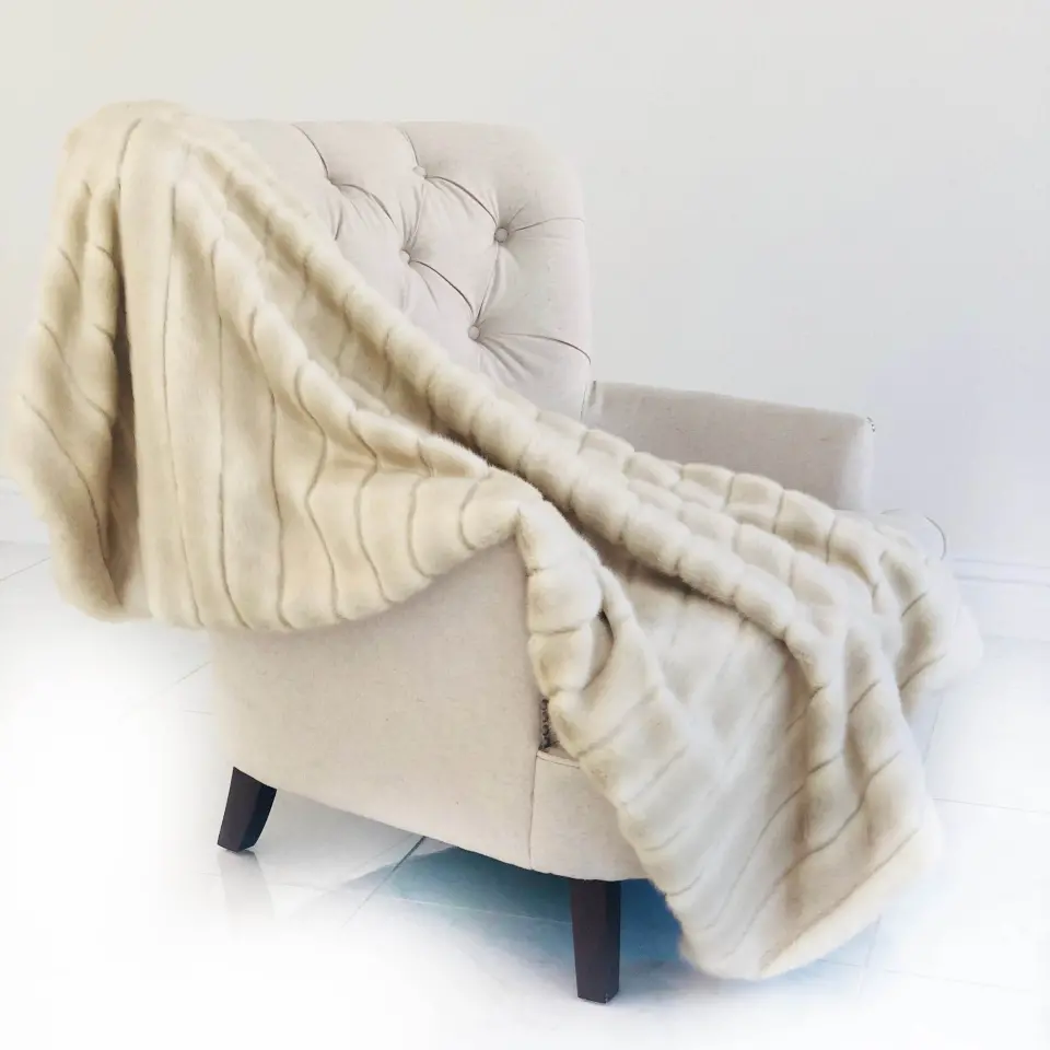 Plush Ivory Ribbed Mink Faux Fur Throw thumbnail 12