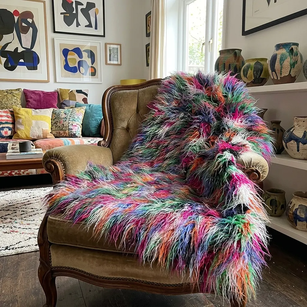 Plush Handcrafted Boho Faux Fur Luxury Throw - view 2