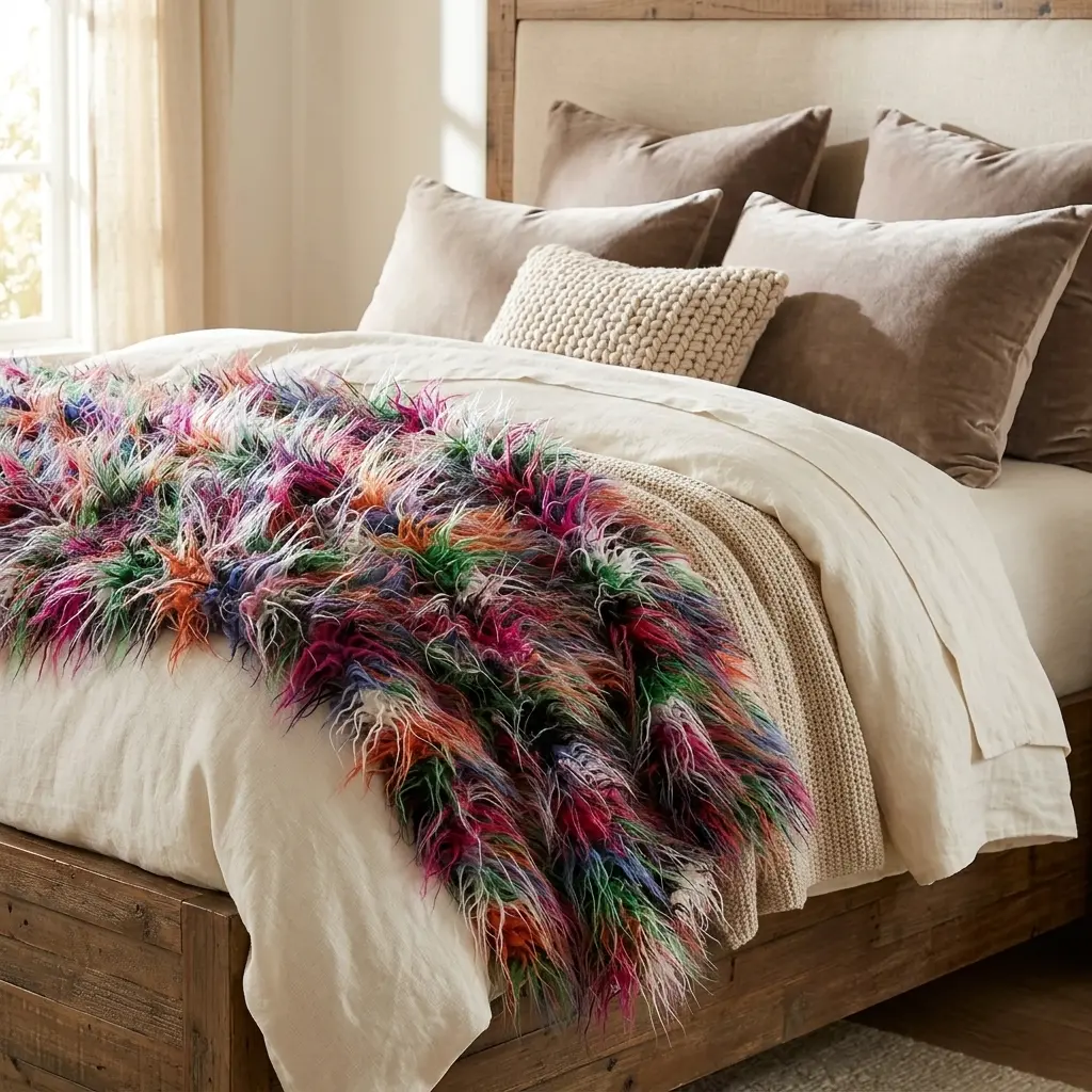 Plush Handcrafted Boho Faux Fur Luxury Throw - view 3
