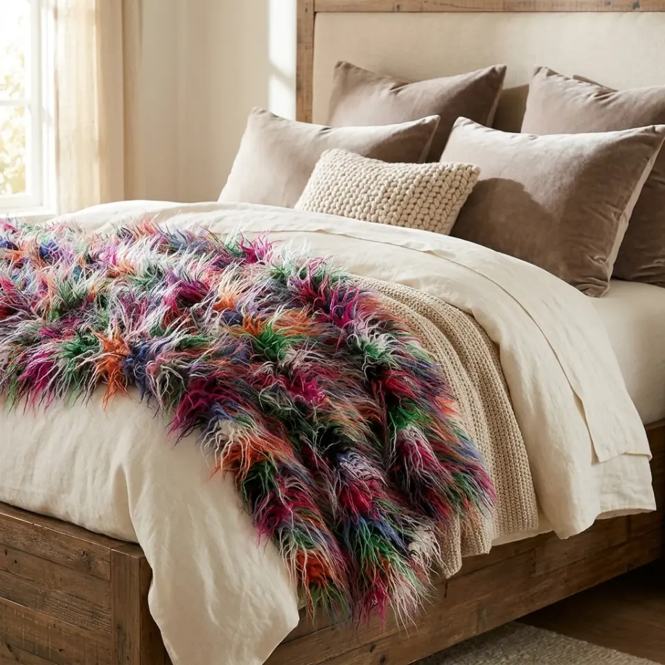 Plush Handcrafted Boho Faux Fur Luxury Throw thumbnail 3
