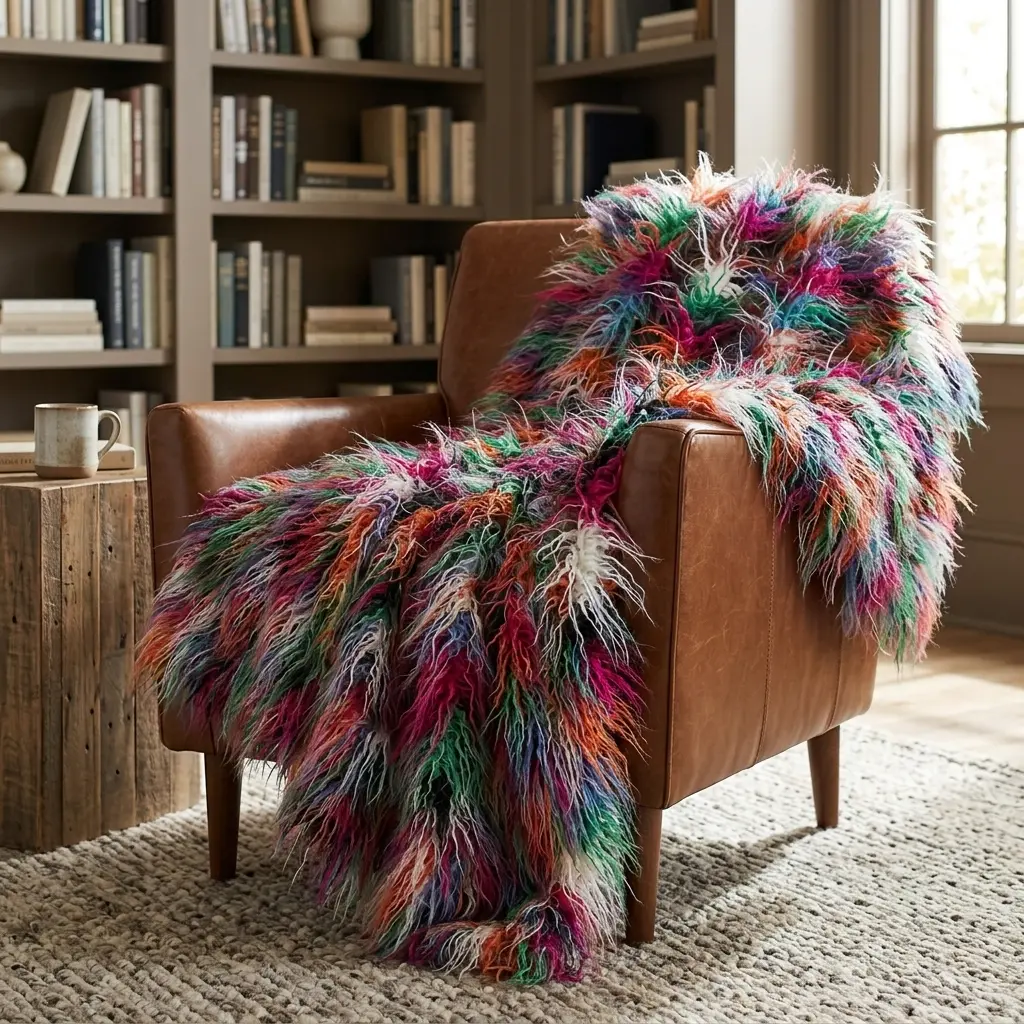 Plush Handcrafted Boho Faux Fur Luxury Throw - view 4