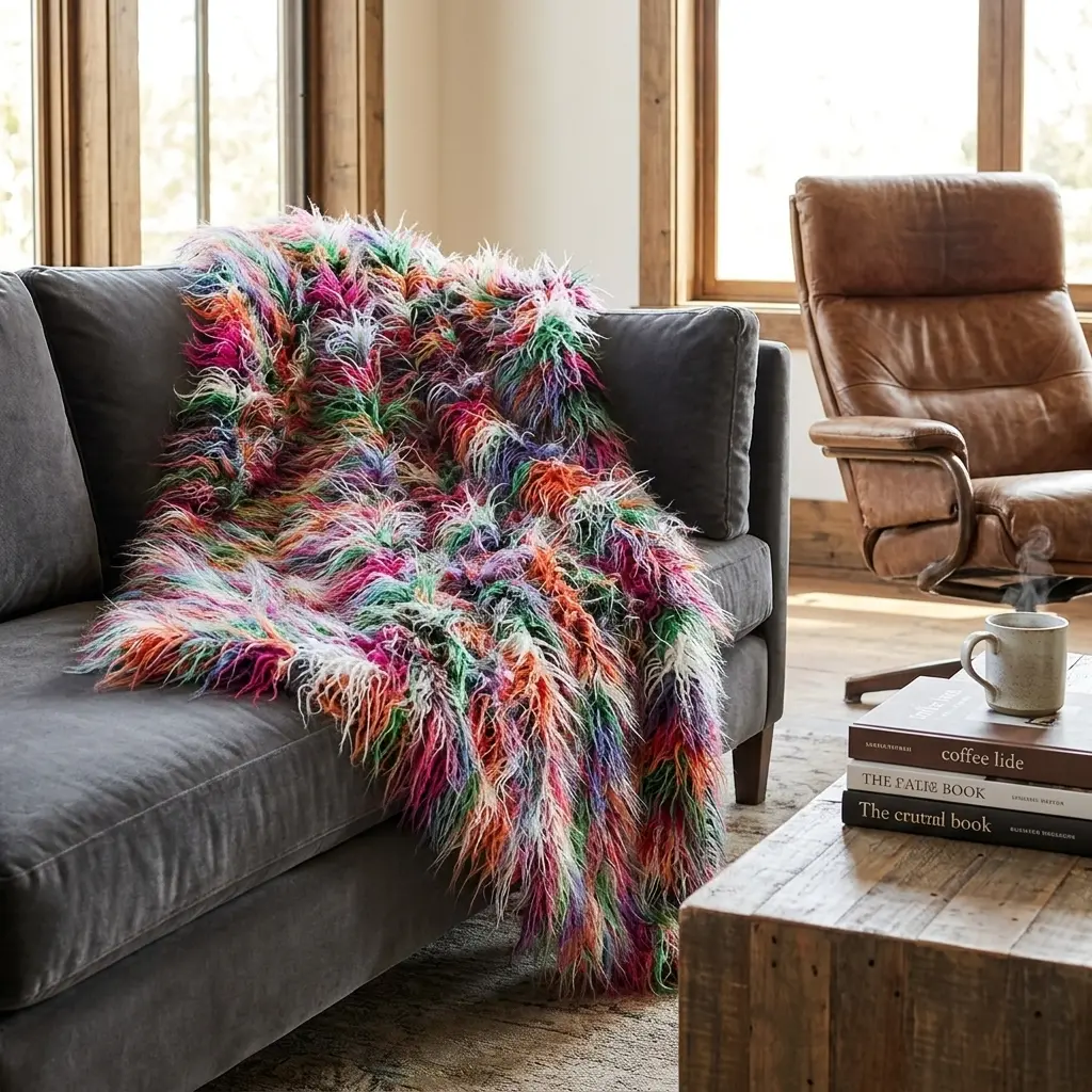 Plush Handcrafted Boho Faux Fur Luxury Throw - view 5