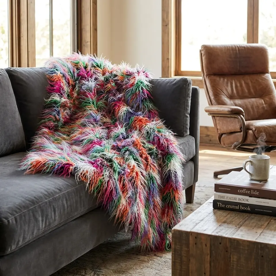 Plush Handcrafted Boho Faux Fur Luxury Throw thumbnail 5