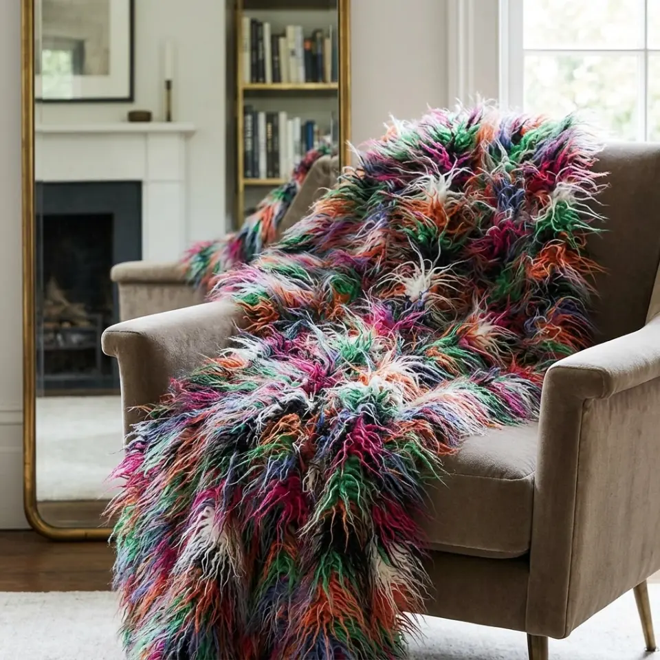 Plush Handcrafted Boho Faux Fur Luxury Throw thumbnail 6