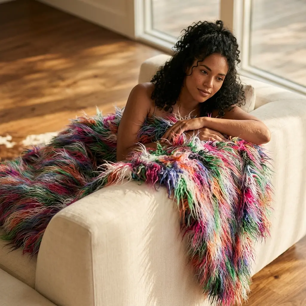 Plush Handcrafted Boho Faux Fur Luxury Throw - view 7