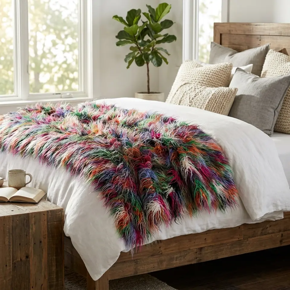 Plush Handcrafted Boho Faux Fur Luxury Throw thumbnail 8