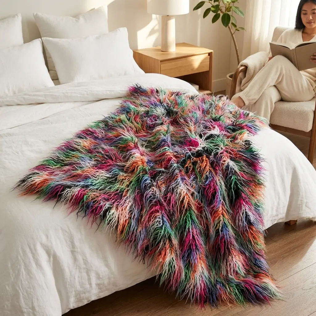 Plush Handcrafted Boho Faux Fur Luxury Throw - view 9
