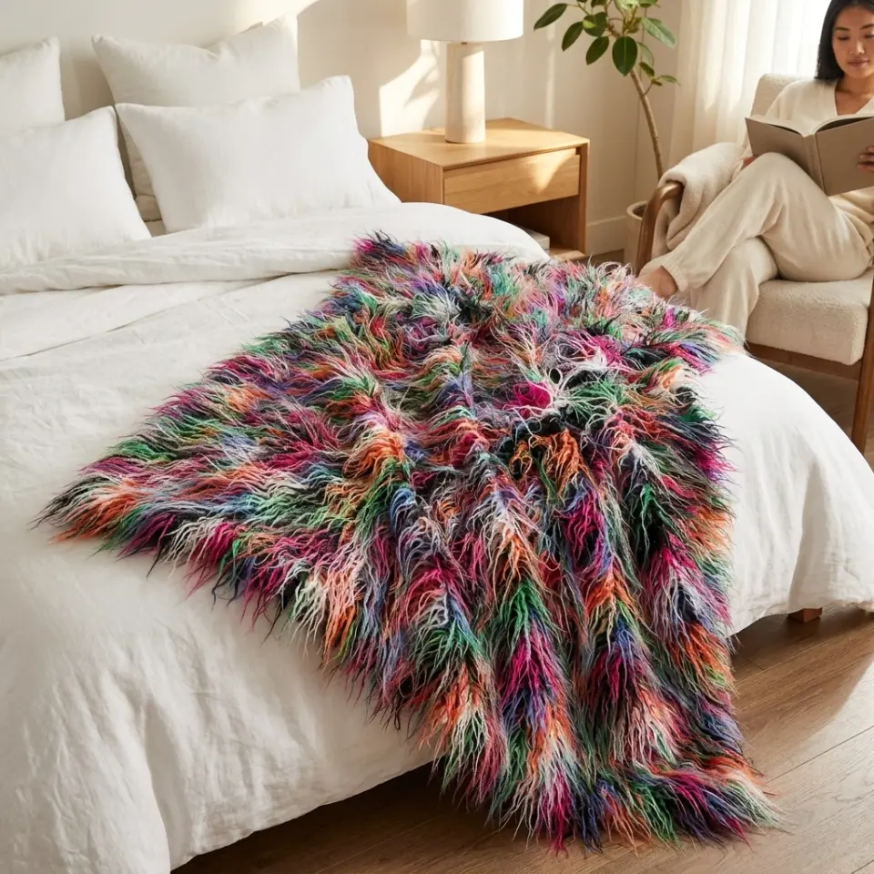 Plush Handcrafted Boho Faux Fur Luxury Throw thumbnail 9