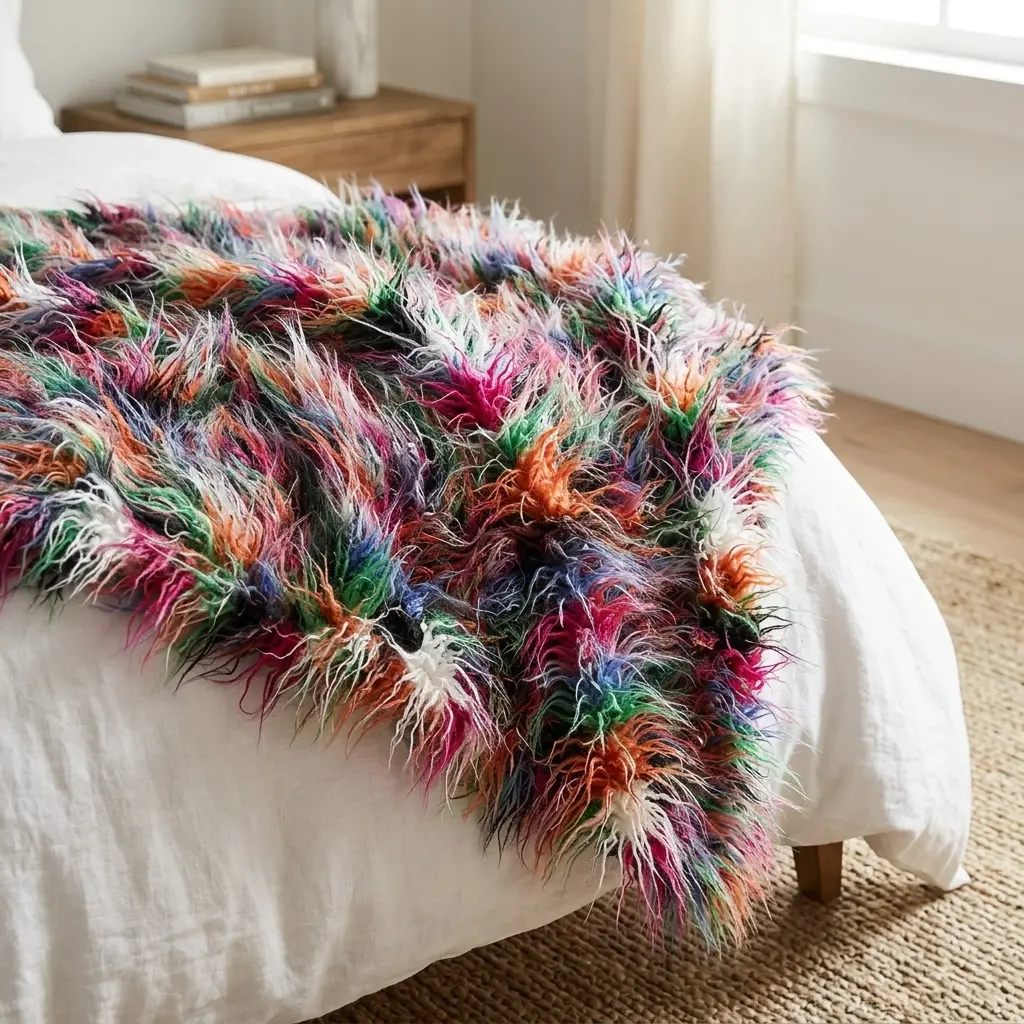 Plush Handcrafted Boho Faux Fur Luxury Throw - view 10